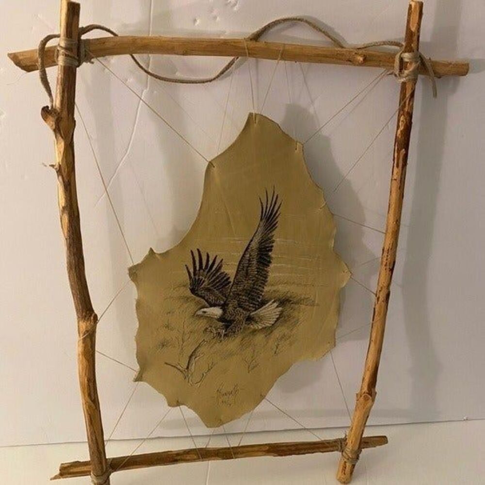 Wall Art-Original T.Konrath Drawing  of Eagle on Leather Skin